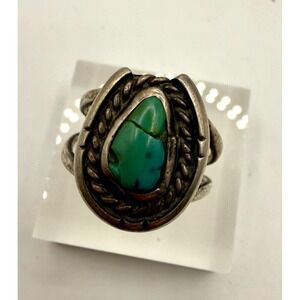 Turquoise Sterling Silver Horseshoe Ring Size 8.5 Western Equestrian Boho VTG